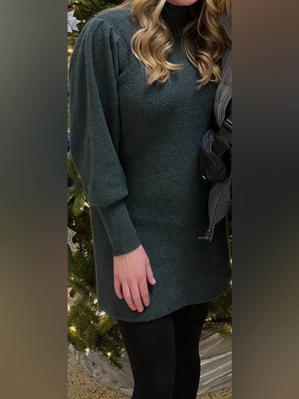 Dark Green Ribbed Crewneck Sweater Dress